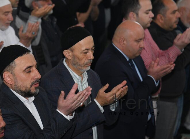 Festive prayer performed at Teze Pir mosque  Azerbaijan Baku april  10 2024
